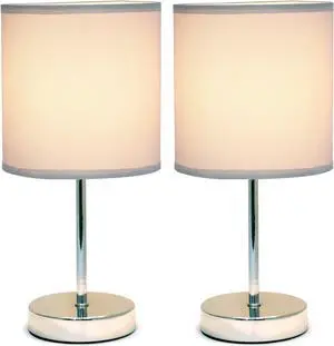 Simple Designs Chrome Mini Basic Table Lamp with Fabric Shade 2 Pack Set, Slate Gray