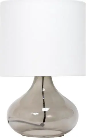 Simple Designs Glass Raindrop Table Lamp with Fabric Shade, Smoke Gray with White Shade