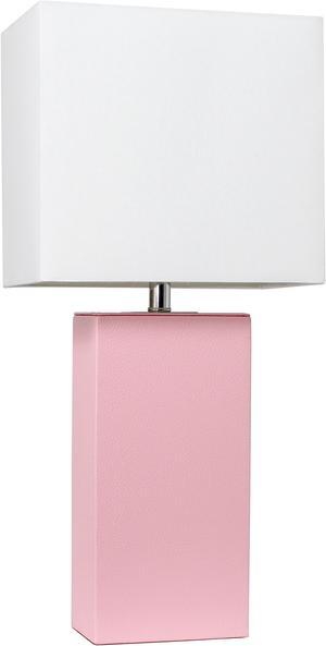 Elegant Designs Modern Leather Table Lamp with White Fabric Shade, Pink