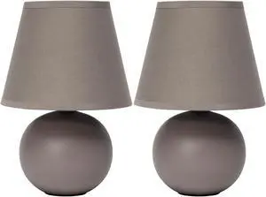 Simple Designs Mini Ceramic Globe Table Lamp 2 Pack Set, Gray