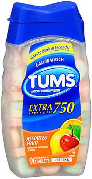 Tums Extra Strength 750 Chewable Tablets Assorted Fruit - 96 ct