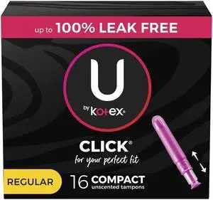 U by Kotex Click Compact Tampons Unscented Regular Absorbency - 16 ct