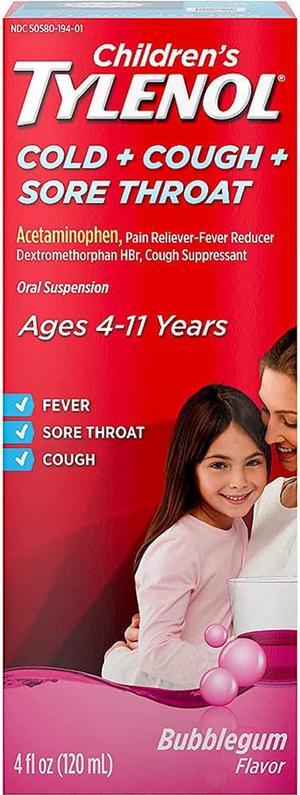 Tylenol Childrens Cold  Cough  Sore Throat Oral Suspension Bubble Gum  4 oz