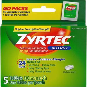 Zyrtec 24 Hour Indoor-Outdoor Allergy Relief 10mg- 5 Tablets
