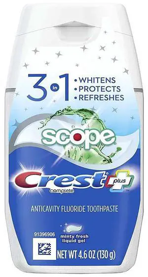 Crest Complete Multi-Benefit Tartar Control Whitening + Scope Toothpaste Liquid Gel Minty Fresh - 4.6 oz