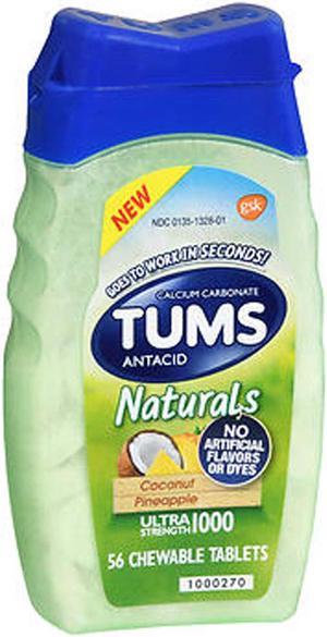 TUMS Naturals Antacid Ultra Strength 1000 Chewable Tablets Coconut Pineapple - 56 ct