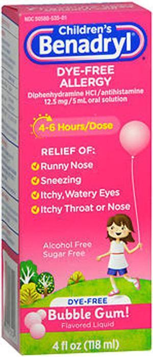 Children's Benadryl Dye-Free Allergy Liquid, Bubble Gum-Flavored, 4 Oz