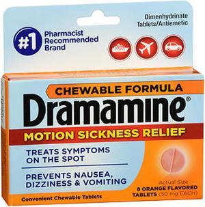 Dramamine Motion Sickness Relief Chewable Tablets Orange Flavored - 8 Tablets