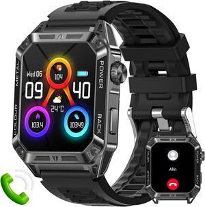 Military Smart Watch for Men 1.91'' Big Screen (Make/Answer Call) Rugged Fitness Tracker 100+ Sports Modes Activity Tracker Tactical Smartwatch for iPhone Android