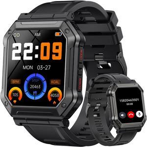 Smart Watch for Men Fitness Tracker (Bluetooth Make/Answer Call) Military Smartwatch for Android Phones iPhone Waterproof Outdoor Digital Sport Run Tactical Watches Step Counter Heart Rate Monitor