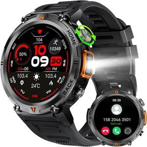 Military Smart Watch for Men (Answer/Dial) Flashlight KE3 1.45 Rugged Smart Watch 100+ Sports Modes IP67 Waterproof Fitness Watch with Heart Rate Sleep Tracker Outdoor Tactical Smartwatch