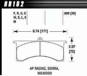 Hawk HB102U.800 DTC-70 PADS AP Racing 6 Sierra/JFZ Wilwood