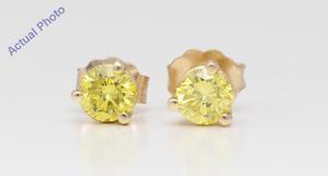 14k Yellow Gold Round Classic Yellow Solitaire Diamond Stud Earrings (0.75 Ct, Yellow(Irradiated) , SI )