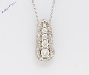 14k White Gold Round Art Deco Five Stone Pavee Bezel Set Diamond Pendant (0.66 Ct, G-h , VS )