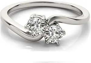 Round Two Stone Diamond Engagement Ring, 14K White Gold (0.62 Ct, D Color, VVS2 Clarity)