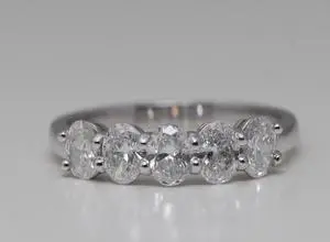 18k White Gold Oval Cut Five Stone Diamond Anniversary Ring (1.1 Ct,F Color,VS2-SI1 Clarity)