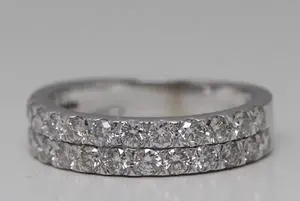 14k White Gold Round Cut Two Row Diamond Half-eternity Band (1.08 Ct,G Color,SI1 Clarity)