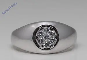 18k White Gold Round Cut Invisible Setting Seven Stone Diamond Signet Ring (0.52 Ct,G Color,SI1 Clarity)