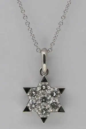 18k White Gold Round Cut Invisible Setting Seven stone Diamond Star of David (0.85 Ct,G Color,SI1 Clarity)