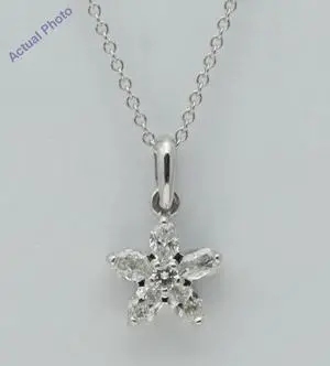 18k White Gold Round Cut Six Stone Flower Diamond Pendant (0.45 Ct,F Color,SI1 Clarity)
