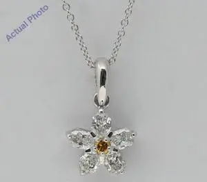 18k Gold Round & Six Stone Flower Diamond Pendant (Fancy Yellow & White Diamonds,Si2 Clarity)
