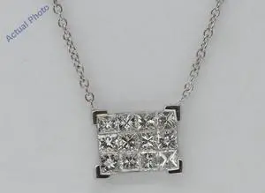 18k White Gold Princess Setting Square Invisible Tile Diamond Pendant (1.25 Ct,G Color,VS Clarity)