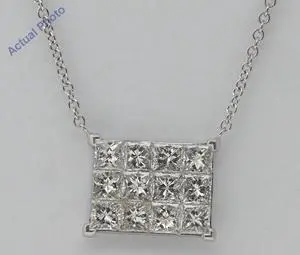 18k White Gold Princess Setting Square Invisible Tile Diamond Pendant (1.75 Ct,G Color,SI1 Clarity)