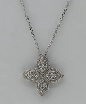 14k White Gold Round Cut Four Leaf Clover Diamond Pendant (0.14 Ct,G Color,SI2 Clarity)