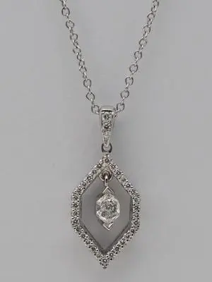 18k White Gold Marquise Duchess Cut Vintage Halo Diamond Pendant (0.4 Ct,H Color,VS Clarity)