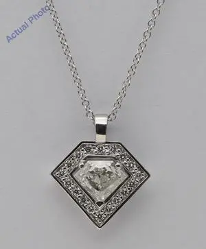 18k White Gold Shield Cut Halo Diamond Pendant (0.69 Ct,H Color,SI1 Clarity)