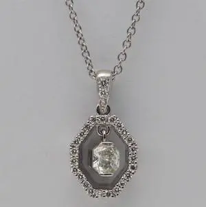 18k White Gold Radiant Cut Vintage Halo Diamond Pendant (0.5 Ct,H Color,VS Clarity)