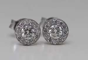 14k White Gold Round Cut Classic Halo Diamond Stud Earrings (0.5 Ct,H Color,VS Clarity)