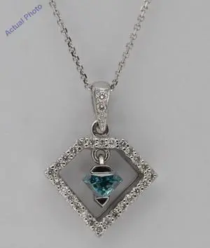 14k Gold Round & Vintage Halo Diamnd Pendant (Blue(Irradiated) & White Diamonds,Si1 Clarity)