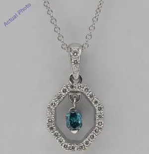 18k Gold Round & Vintage Halo Diamnd Pendant (Blue(Irradiated) & White Diamonds,Si1 Clarity)