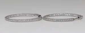 14k White Gold Round Cut Classic Hoop Diamond Earrings (0.9 Ct,H Color,VS Clarity)