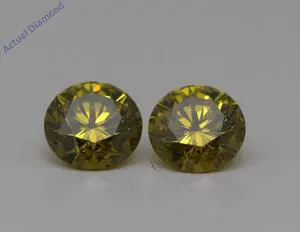 A Pair of Round Cut Loose Diamonds (0.62 Ct,Yellow(Irradiated) Color,VS1 Clarity)