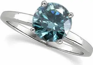 Round Diamond Solitaire Engagement Ring 14k White Gold (0.51 Ct Sky Blue(Irradiated) Color SI2-SI3 Clarity)