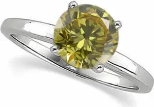 Round Diamond Solitaire Engagement Ring,14k White Gold (0.81 Ct,Yellow(Irradiated) Color,VS1 Clarity)