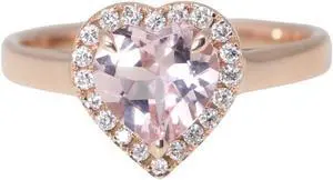 14k Rose Gold Heart Natural Mined Morganite & Diamond Halo Ring (Pink Morganite & White Diamonds VS2)