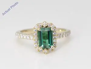 14k Yellow Gold Emerald Natural Tourmaline & Diamond Halo Ring (Green Tourmaline & White Diamonds VS2)