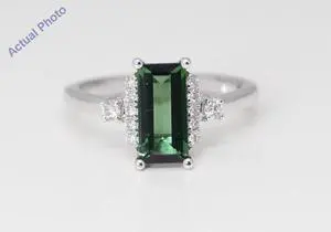 14k Yellow Gold Emerald Natural Tourmaline & Diamond Ring (Green Tourmaline & White Diamonds VS2)