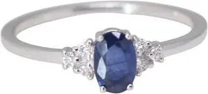 14k Gold Oval Natural Sapphire & Diamond clover sholders Ring (Blue Sapphire & White Diamonds VS2)