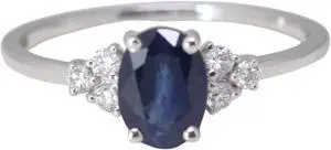 14k Gold Oval Natural Sapphire & Diamond clover sholders Ring (Blue Sapphire & White Diamonds VS2)
