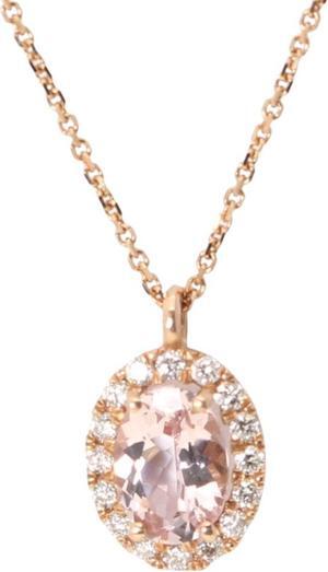 14k Rose Gold Oval Natural Mined Morganite & Diamond Halo Pendant (Pink Morganite & White Diamonds VS2)