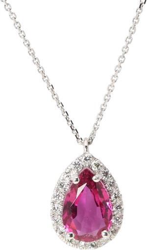 14k Gold Pear Natural Tourmaline & Diamond Teardrop Halo Pendant (Red Tourmaline & White Diamonds VS2)
