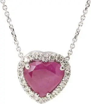 14k Gold Oval & round Cut Natural Mined Ruby & Diamond Halo Pendant (Red Ruby & White Diamonds,VS2 Clarity)