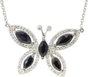 18k Gold Marquise Sapphire & Diamond Butterfly Halo Pendant (Black Sapphire & White Diamonds VS1)