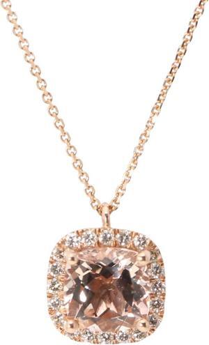14k Rose Gold Cushion Natural Morganite & Diamond Halo Pendant (Peach Morganite & White Diamonds VS2)