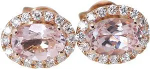 14k Rose Gold Oval Natural Mined Morganite & Diamond Halo Earrings (Pink Morganite & White Diamonds VS2)