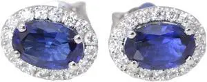 14k Gold Oval Natural Mined Sapphire & Diamond Halo Earring (Blue Sapphire & White Diamonds VS2 Clarity) 14k Gold Oval Natural Mined Sapphire & Diamond Halo Earring (Blue Sapphire & White Diamonds VS2 Clarity)